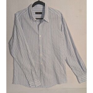 ERMENEGILDO Z ZEGNA MEN XL LUXURY‎ BUTTON UPDRESS SHIRT BLUE STRIPE COTTON
